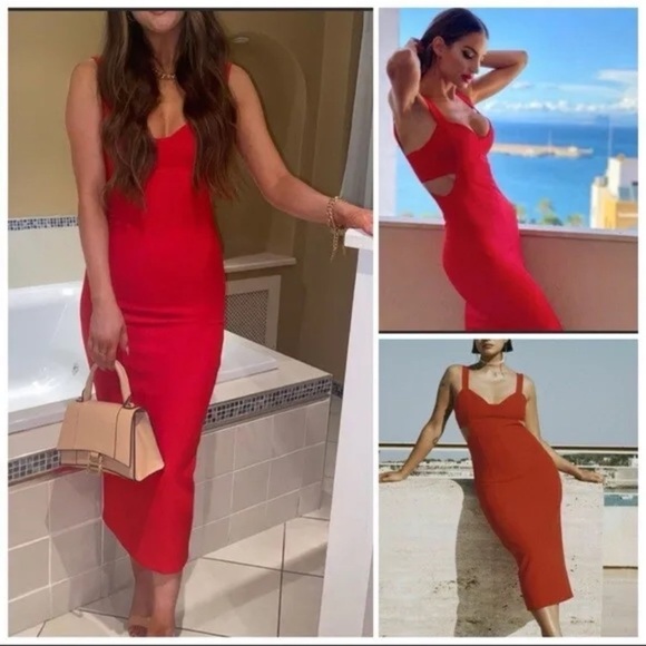 ZARA Blogger Favorite Red Cutout Strappy Bodycon Midi Dress XS NWT Valentines - Picture 4 of 16